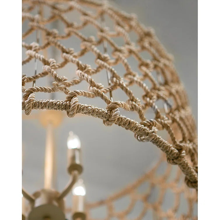 Beige and Smokewood Rope Drum Chandelier with 4 Lights
