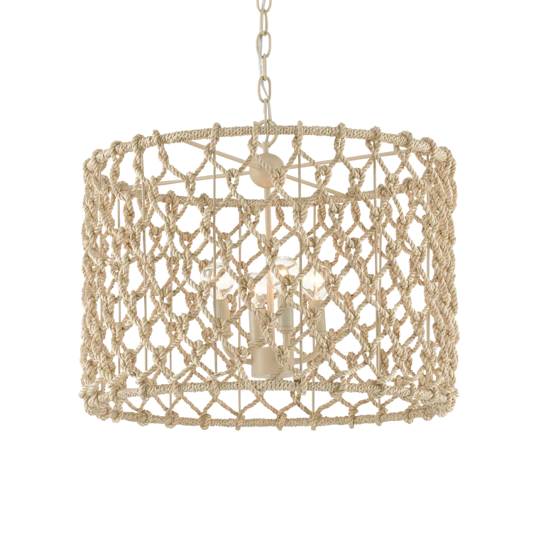 Beige and Smokewood Rope Drum Chandelier with 4 Lights