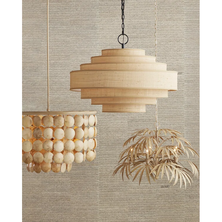Coco Cream Drum Chandelier with Coconut Shell Discs
