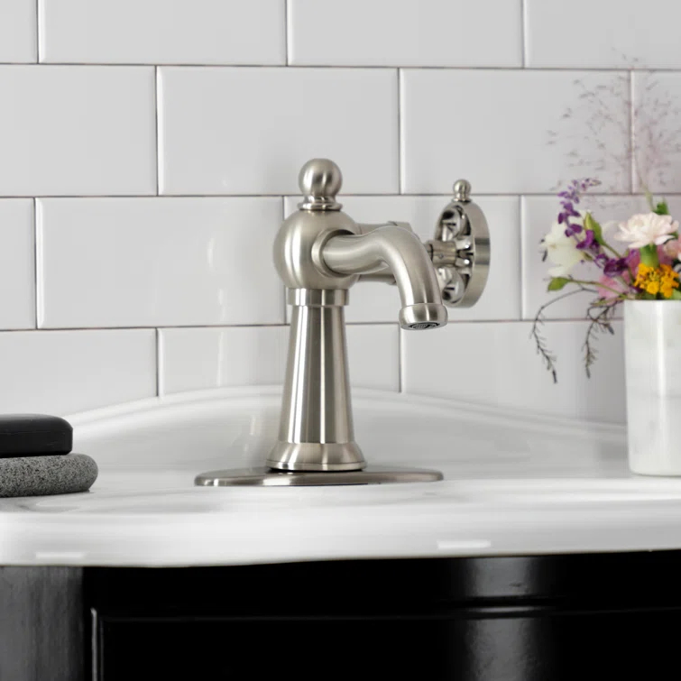 Kingston Brass Belknap Single-Handle 1-Hole Deck Mount Bathroom Faucet with Push Pop-Up and Deck Plate
