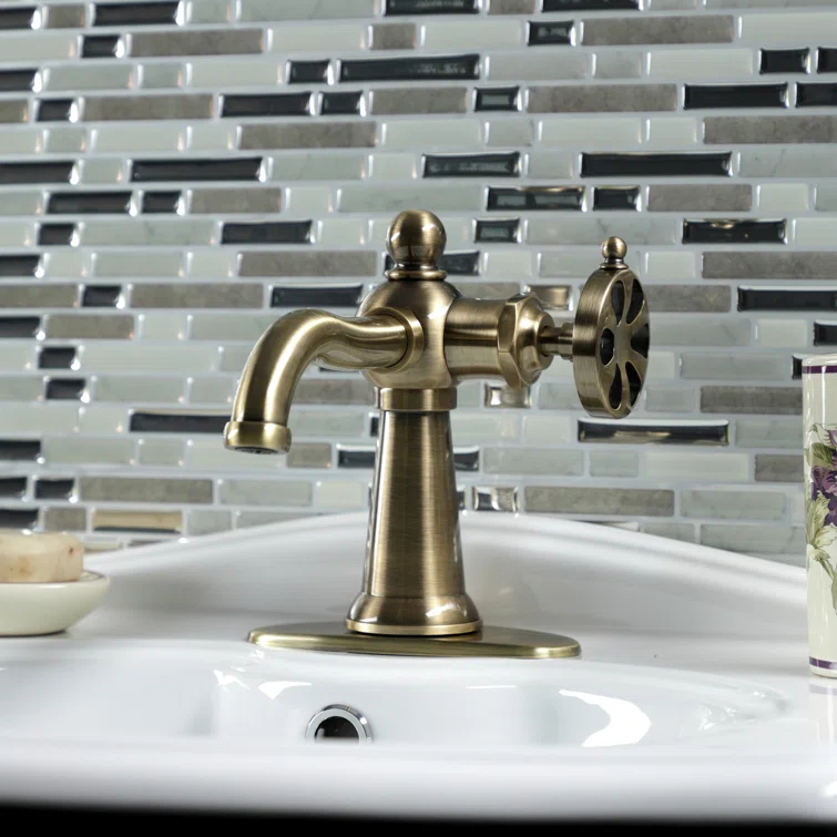 Kingston Brass Belknap Single-Handle 1-Hole Deck Mount Bathroom Faucet with Push Pop-Up and Deck Plate
