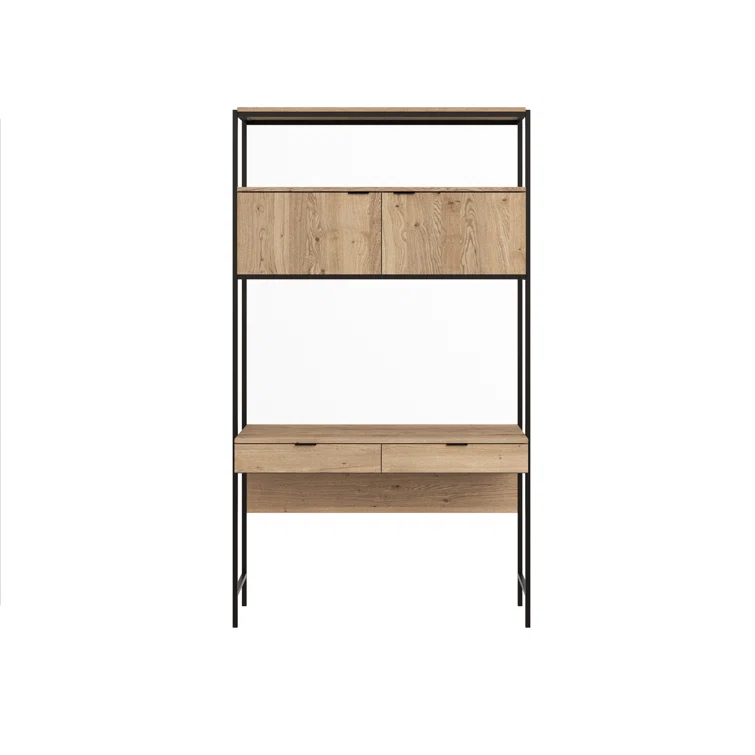 Ambrose Cream Oak and Champagne Gold Modular Wall Desk with Drawers