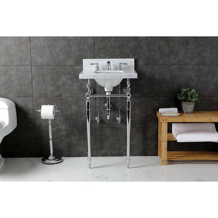 Kingston Brass Edwardian 19-Inch Carrara Marble Console Sink with Brass Legs (8-Inch, 3-Hole)