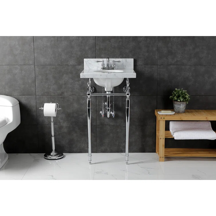 Kingston Brass Edwardian 19-Inch Carrara Marble Console Sink with Brass Legs (4-Inch, 3-Hole)