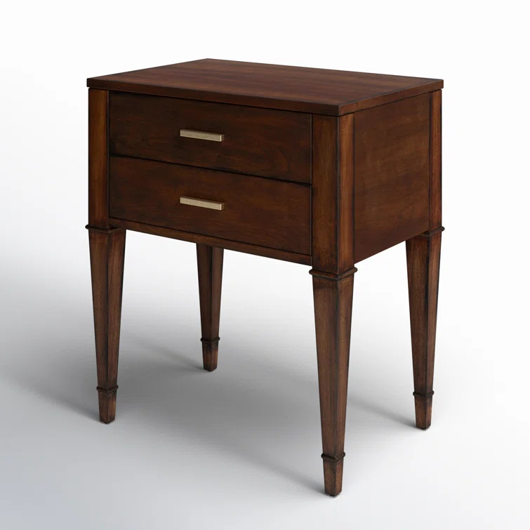 Kai Antique Cherry 2 Drawer Wood Nightstand with Gold Accents