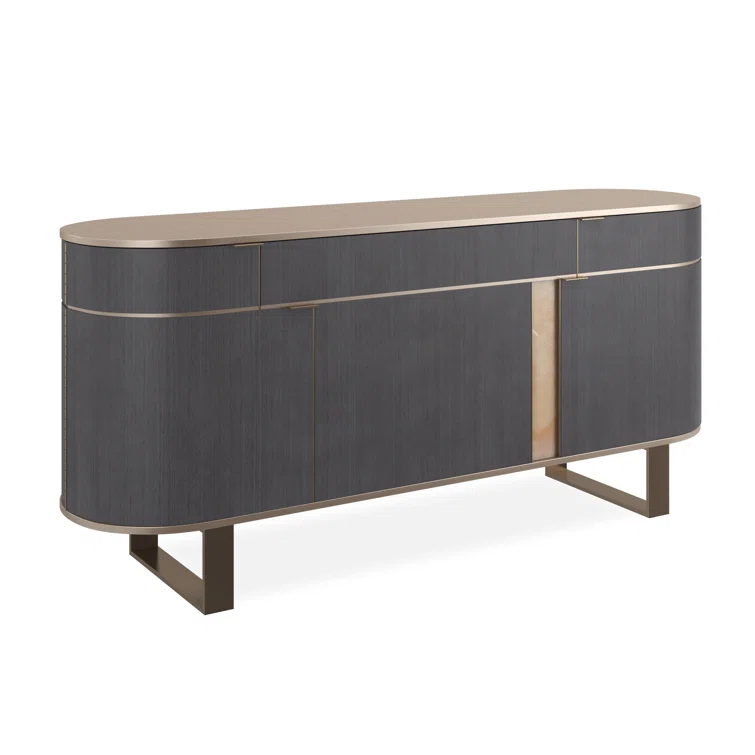 Piet 77'' Black and Brown Sideboard with Gold Accents