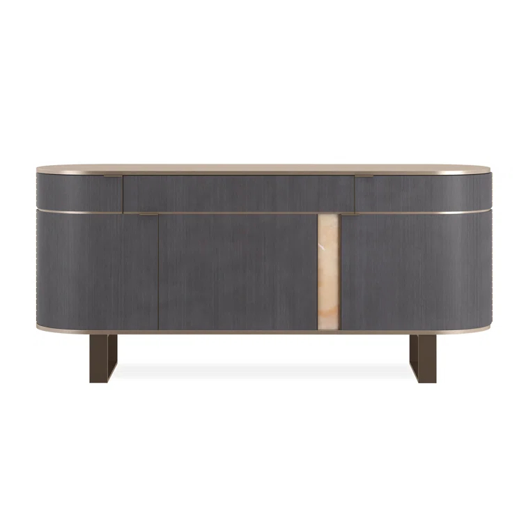 Piet 77'' Black and Brown Sideboard with Gold Accents