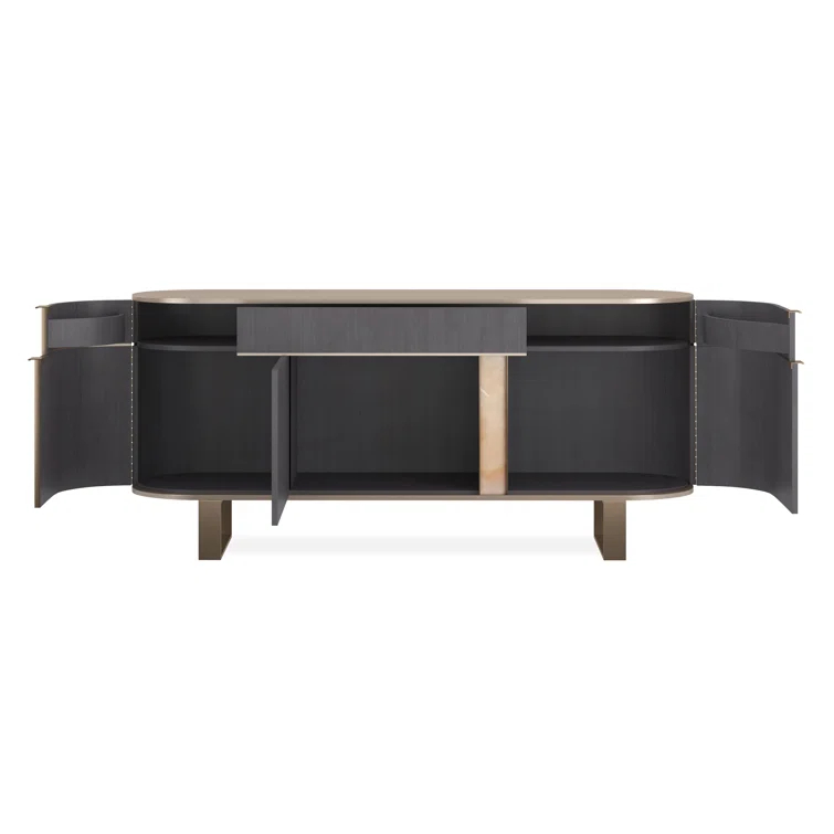 Piet 77'' Black and Brown Sideboard with Gold Accents