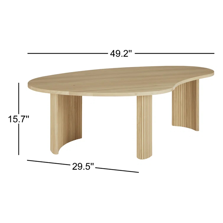 Boomerang Solid Oak Coffee Table with Parallel Rod Legs