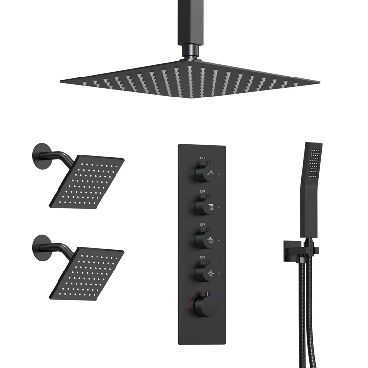 15-Spray Patterns 16" & 6" Triple Shower Heads, Shower FaucetSystem with Thermostatic Rough-in Valve