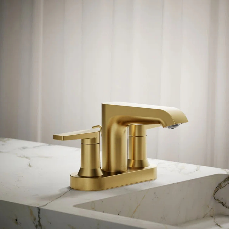 Kohler Hint Centerset 4 inch Bathroom Faucet with Pop-Up Drain Assembly, 2-Handle Bathroom Sink Faucet, 1.2 gpm