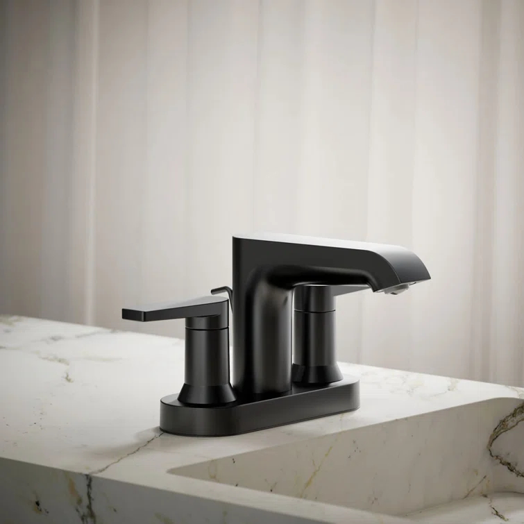 Kohler Hint Centerset 4 inch Bathroom Faucet with Pop-Up Drain Assembly, 2-Handle Bathroom Sink Faucet, 1.2 gpm