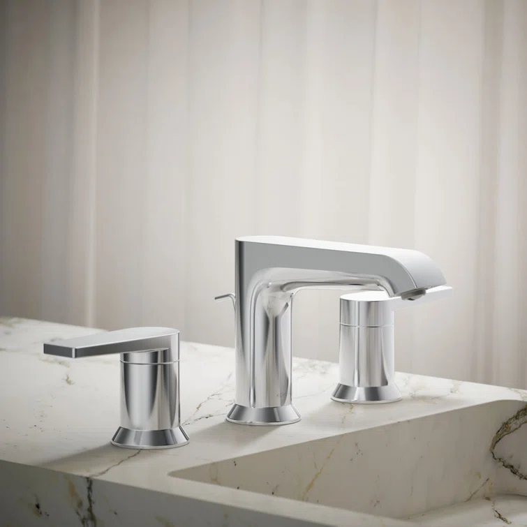 Kohler Hint Widespread Bathroom Faucet with Pop-Up Drain Assembly, 3 Hole 2-Handle Bathroom Sink Faucet, 1.2 gpm