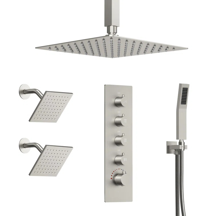 Thermostatic Shower Faucet 16" High-Pressure Triple Showerheads with Rough-In Valve