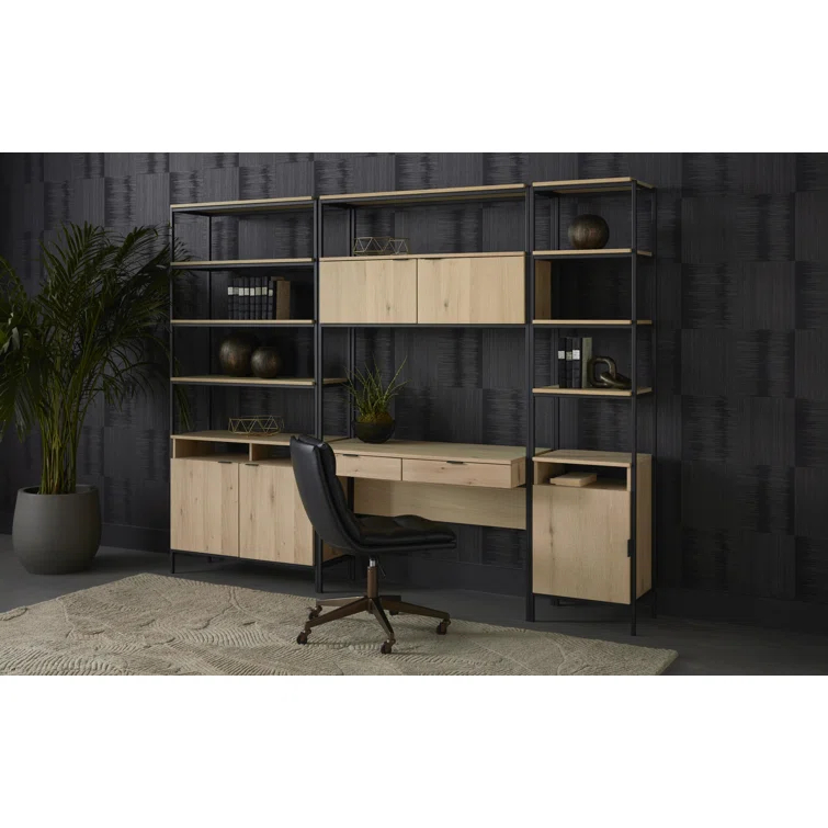 Ambrose Cream Oak and Champagne Gold Modular Wall Desk with Drawers