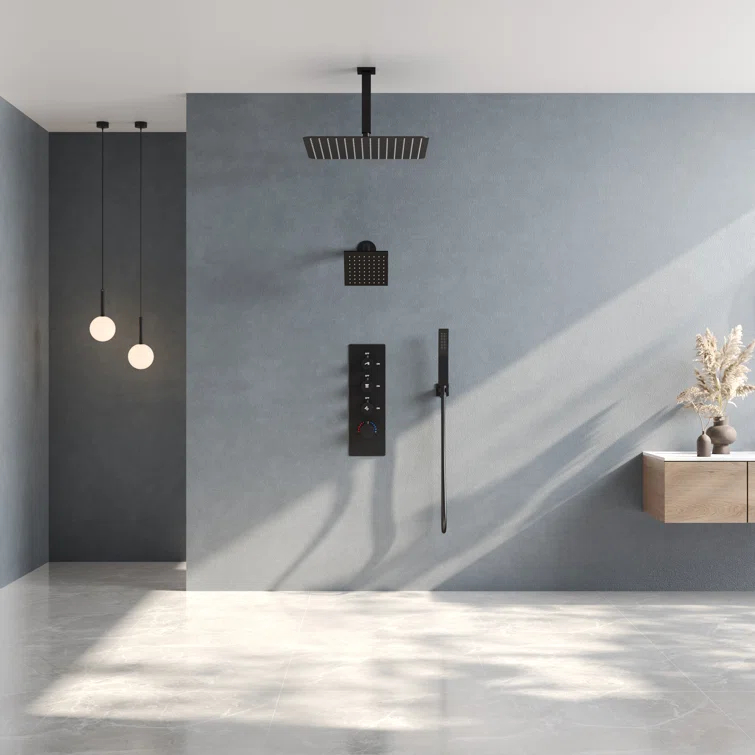 Thermostatic Shower Faucet System,16" & 6" Dual Shower Head with Rough-In Valve