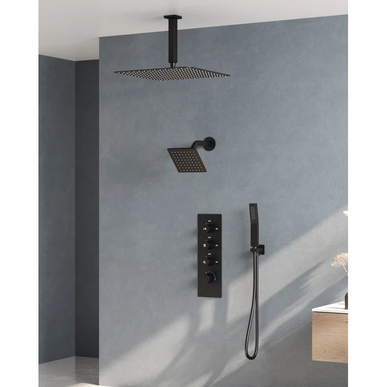 Thermostatic Shower Faucet System,16" & 6" Dual Shower Head with Rough-In Valve