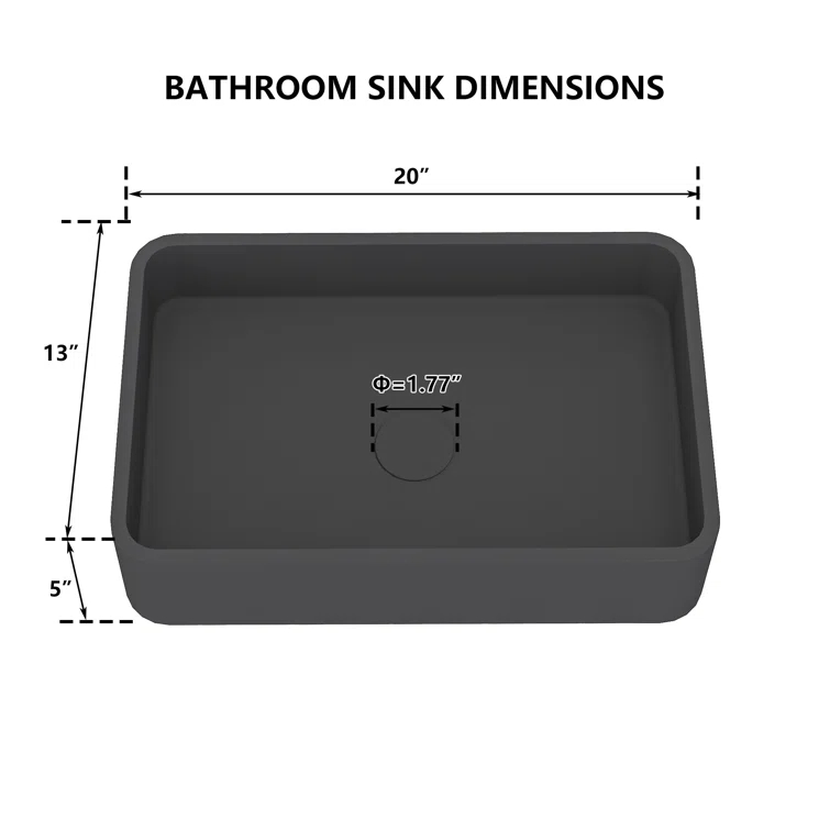 CASAINC Maple 12.79'' Concrete Rectangular Bathroom Sink