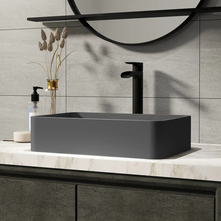 CASAINC Maple 12.79'' Concrete Rectangular Bathroom Sink