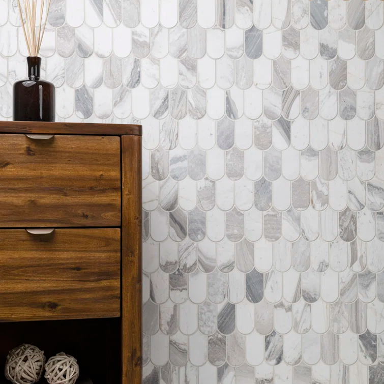 Edessa Scallop 12" x 13" Polished Marble Mosaic Floor and Wall Tile