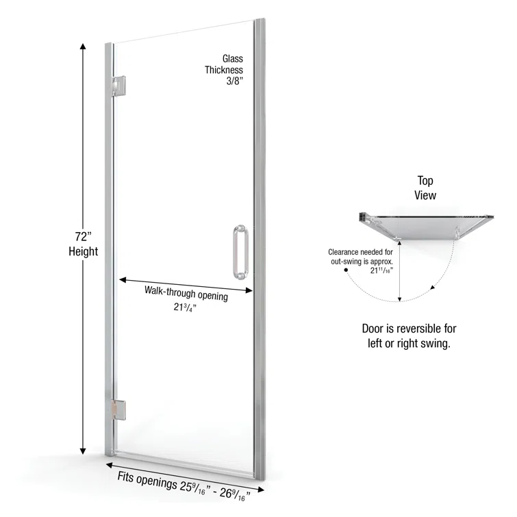 Coppia 26" x 72" Hinged Framed Shower Door