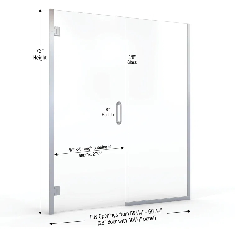 Coppia 60" W x 72" H Frameless Shower Door