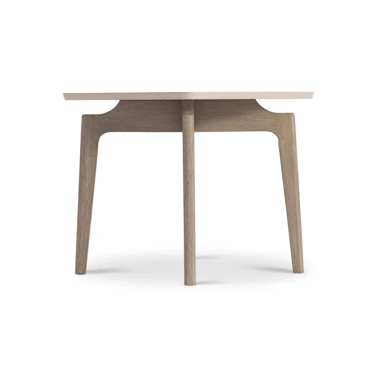 Aurora Beige and Brown Teak and Stone Square Side Table