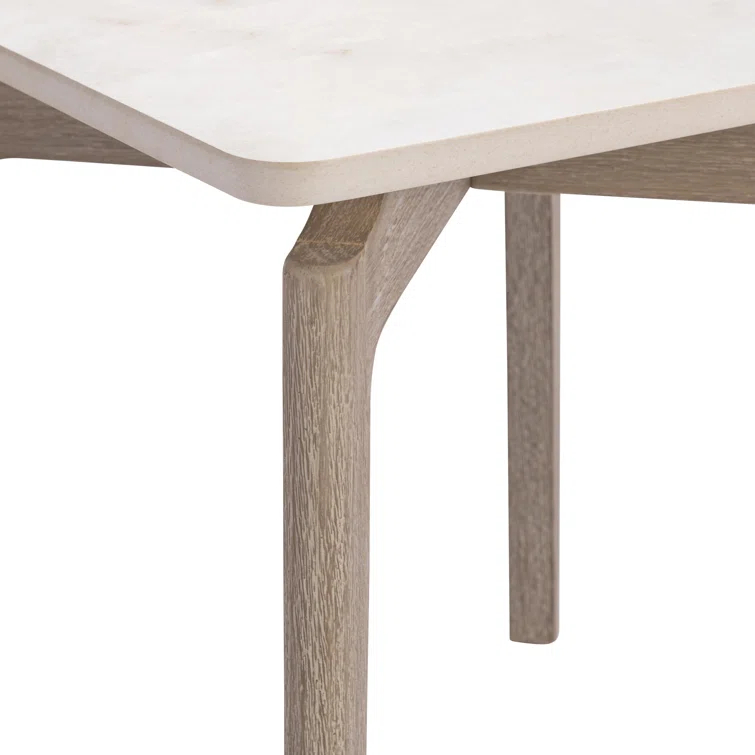 Aurora Beige and Brown Teak and Stone Square Side Table