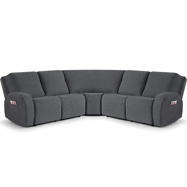5-Pieces Recliner Corner Sectional Sofa Slipcovers- Oversized Box Cushion Reclining Sofa Covers for L Shaped Couch with Pockets ( 5 Seater)