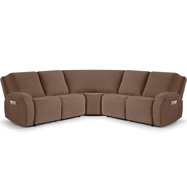 5-Pieces Recliner Corner Sectional Sofa Slipcovers- Oversized Box Cushion Reclining Sofa Covers for L Shaped Couch with Pockets ( 5 Seater)
