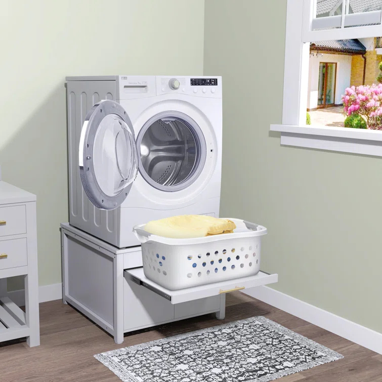 Washer Dryer Laundry Pedestal 29" Universal Fit Anti-Vibration Stand with Built-in Drain Pan + Hose