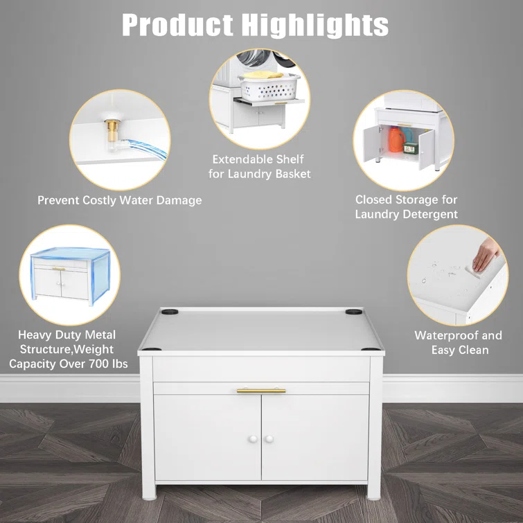 Washer Dryer Laundry Pedestal 29" Universal Fit Anti-Vibration Stand with Built-in Drain Pan + Hose