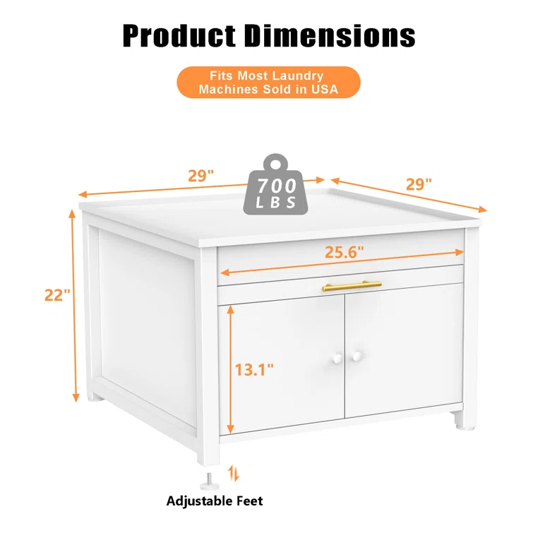 Washer Dryer Laundry Pedestal 29" Universal Fit Anti-Vibration Stand with Built-in Drain Pan + Hose