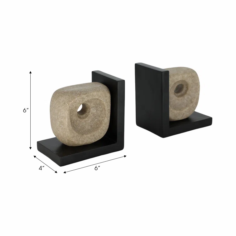6" Brown and Black Resin Stone Bookends, Set of 2