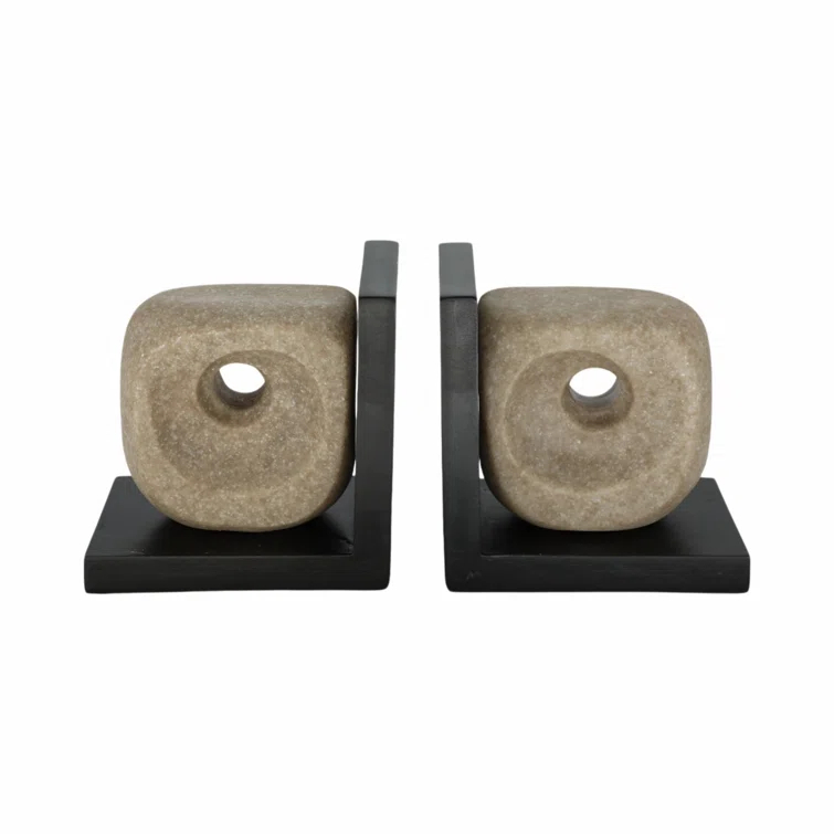 6" Brown and Black Resin Stone Bookends, Set of 2