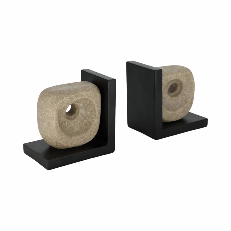 6" Brown and Black Resin Stone Bookends, Set of 2
