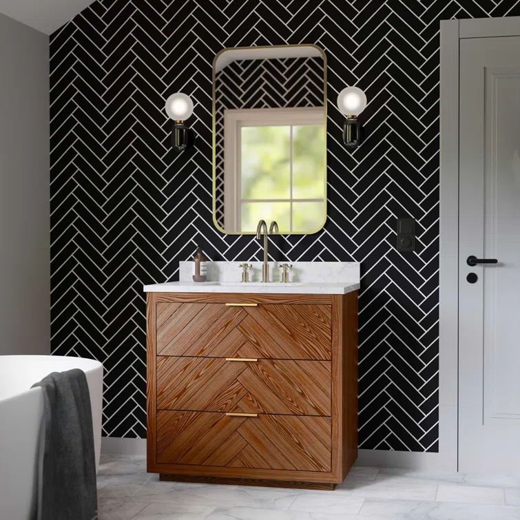 Baker 36" Woodgrain Vanity with Carrara Marble Top and Single Sink Ceramic Basin