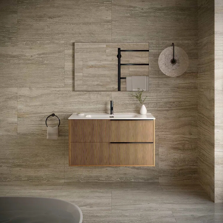 Demeter Art Black 40 in. W x 18.1 in. D x 22.8 in. H Deco Wall Mounted Vanity with Single Sink and White Ceramic Top