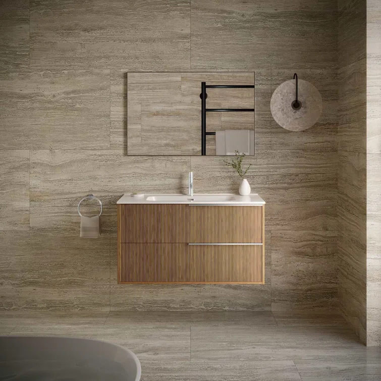 Demeter Art Chrome 40 in. W x 18.1 in. D x 22.8 in. H Deco Wall Mounted Vanity with Single Sink and White Ceramic Top