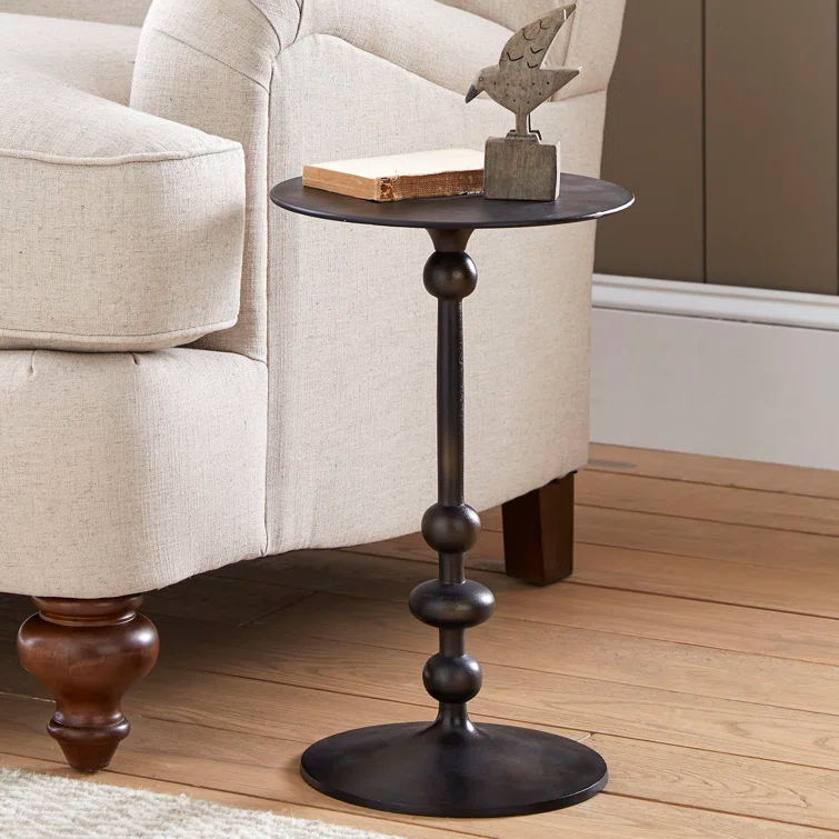 Zora Distressed Nickel Iron Round Pedestal Side Table