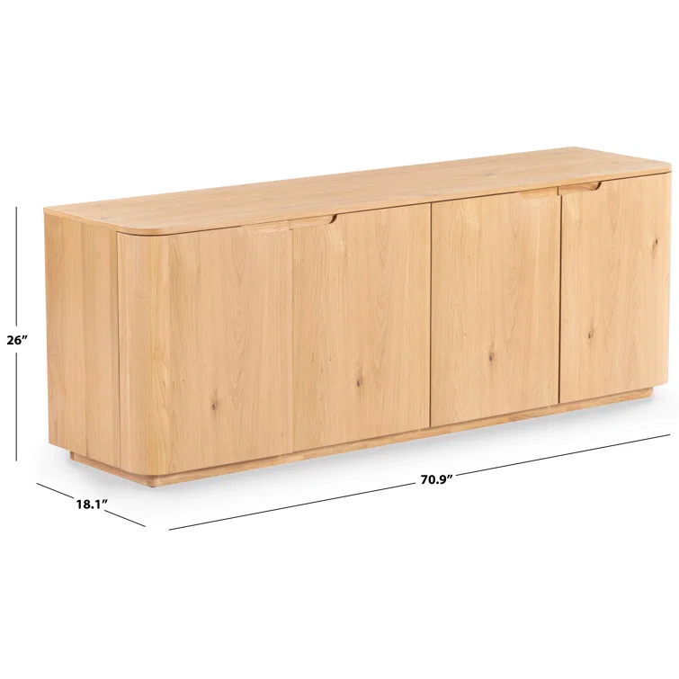 Natural Rubberwood 4-Door Sideboard with Zinc Details