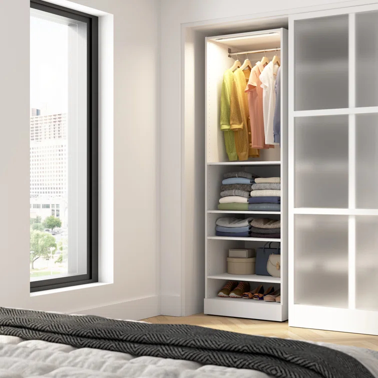 Florence Modular Reach-In Or Walk-In Closet System Tower With LED Light And Shelves