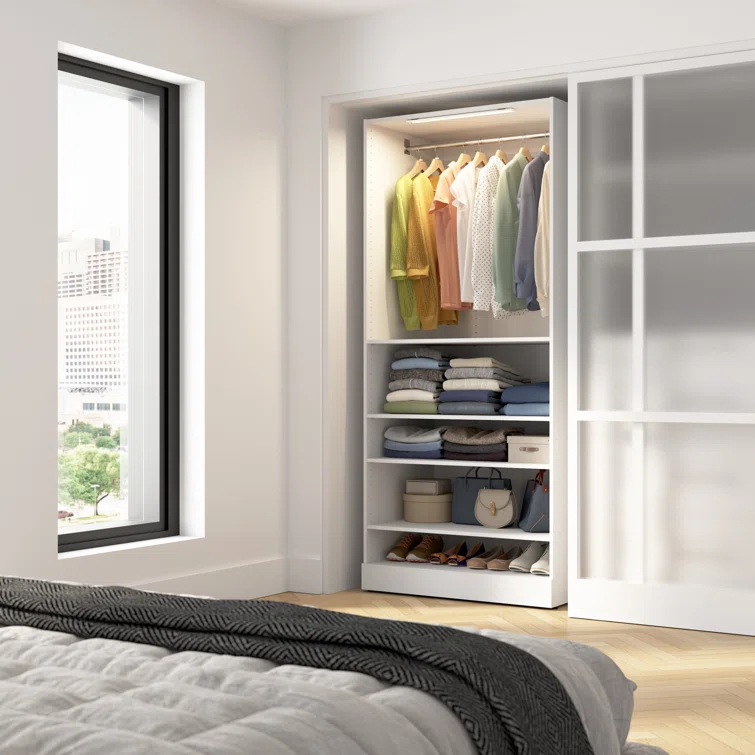 Florence Modular Reach-In Or Walk-In Closet System Tower With LED Light And Shelves