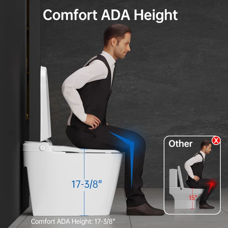 Smart Toilet ADA Comfortable Chair Height, 1000 Gram MaP Flushing Score, Built in Tank, Auto Open & Close Lid, Auto Flush, Foot Sensor Operation