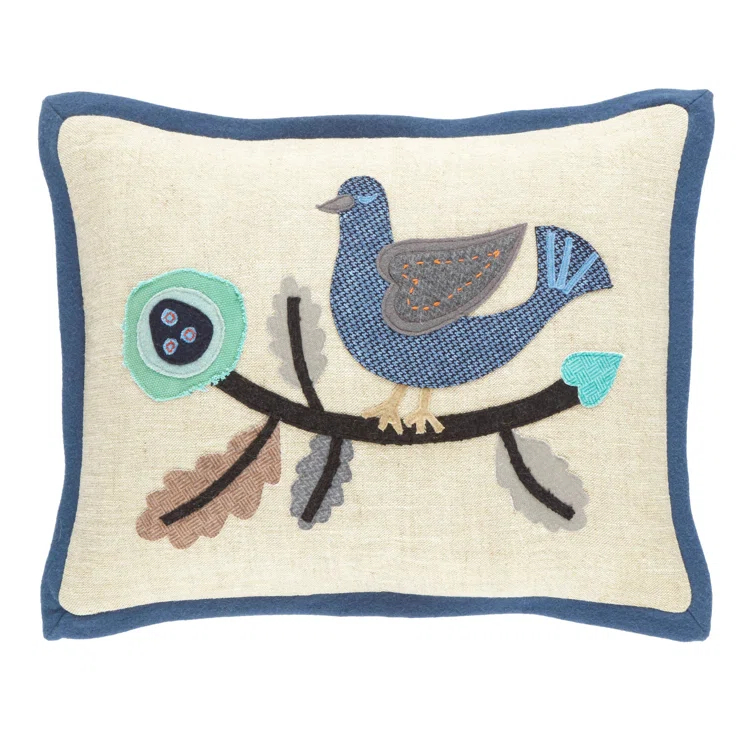 Pine Cone Hill Kit Kemp x Annie Selke Dawn Chorus Linen Applique Delft Decorative Pillow