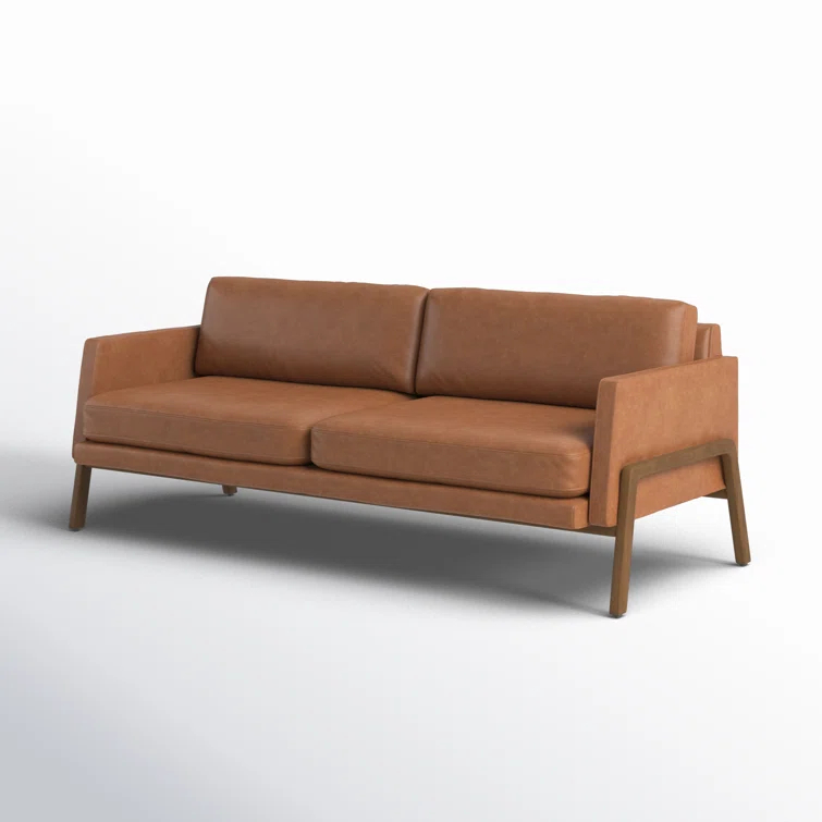 Sonoma Butterscotch Genuine Leather Sofa with Wood Accents, 84"