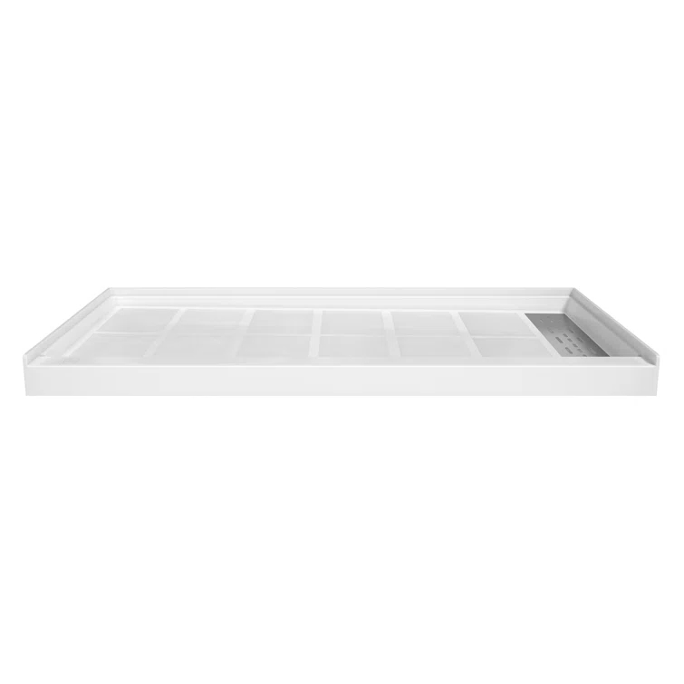 CASAINC 60"W 30/32"D Single Threshold SMC Shower Base Anti-Slip Shower Pan with Drain Assembly & Drain Cover CABR2501WH6030R