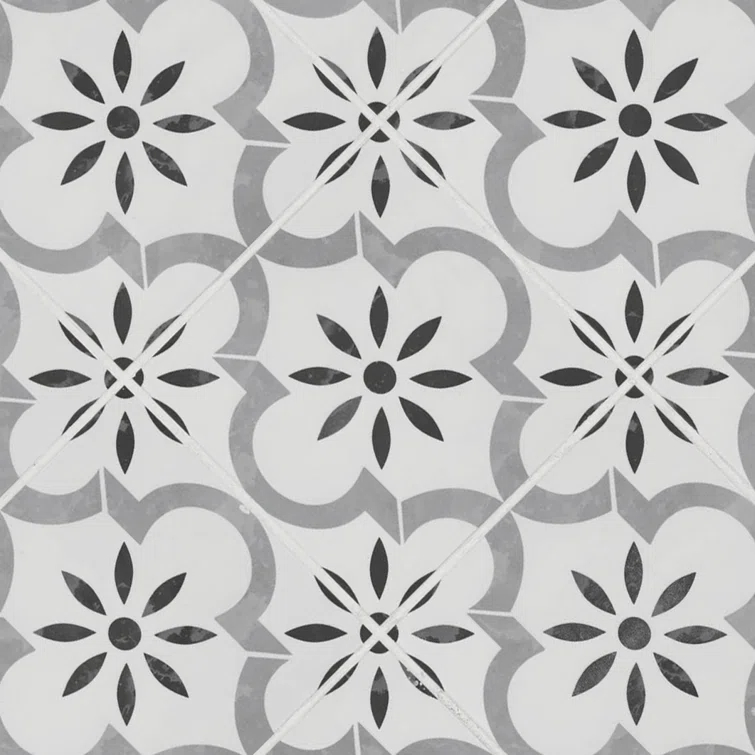 Ackland Amara 8" x 8" Encaustic Look Matte Porcelain Floor & Wall Tile