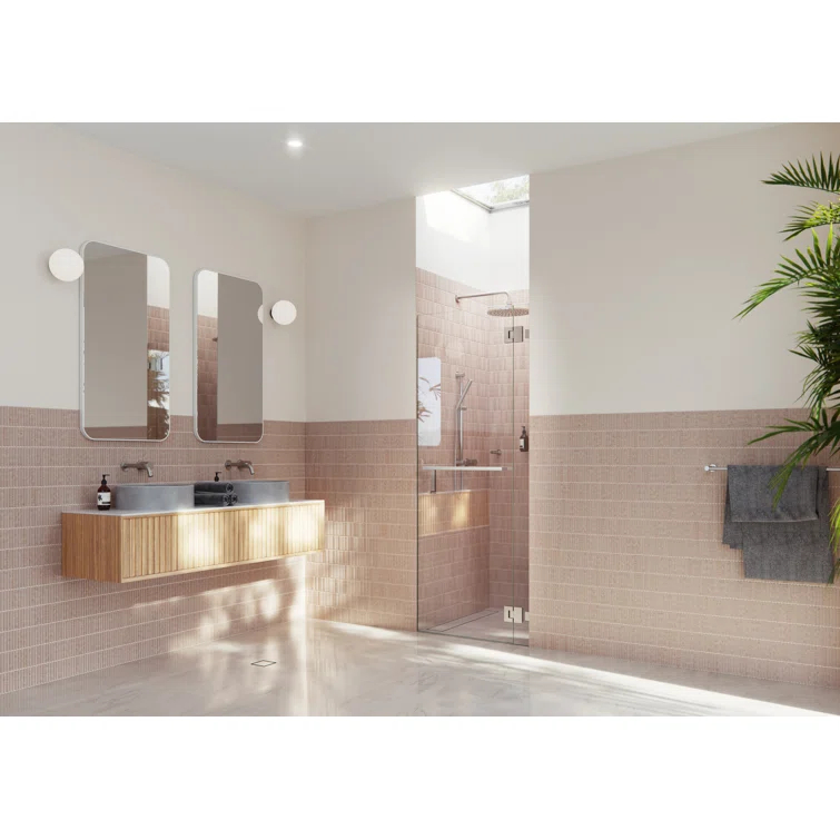 Mimas 31.75 in. x 78 in. Fully Frameless Glass Hinge Towel Bar Shower Door