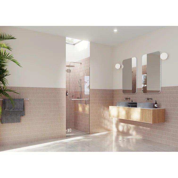 Mimas 31.75 in. x 78 in. Fully Frameless Glass Hinge Towel Bar Shower Door